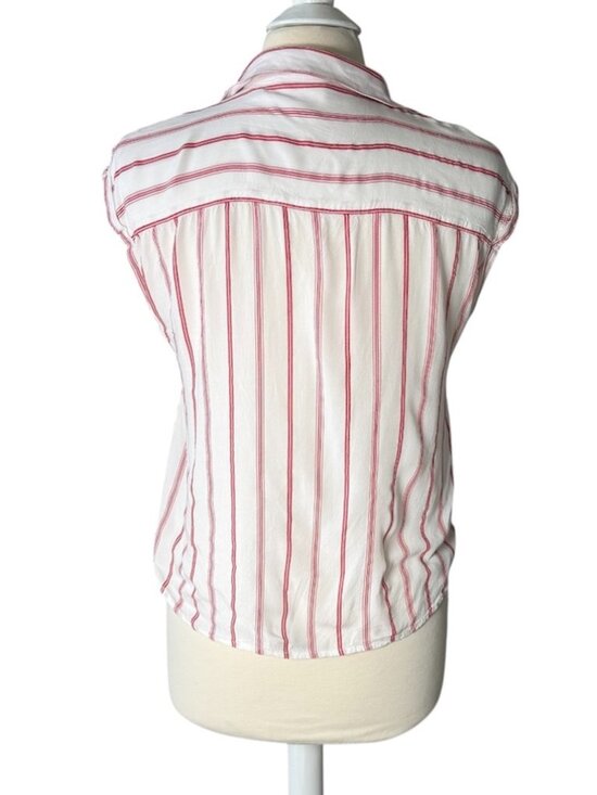 Pink Rose Sleeveless Striped Button Up Blouse Red White Size Medium Top Medium - Picture 2 of 3
